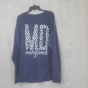 Maryland Blue Long Sleeve Shirt with Patterned Pocket XXL Nwt